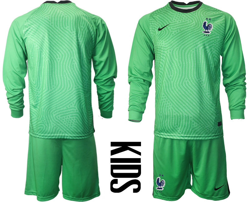 Youth 2021 European Cup France green Long sleeve goalkeeper Soccer Jersey->france jersey->Soccer Country Jersey